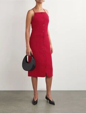 Staud Women's Large Red Una Tailored Button Midi Dress NWOT